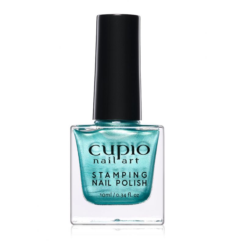 Flasche mit Cupio Stamping Nail Polish in Türkis, ideal für Nageldesigns.