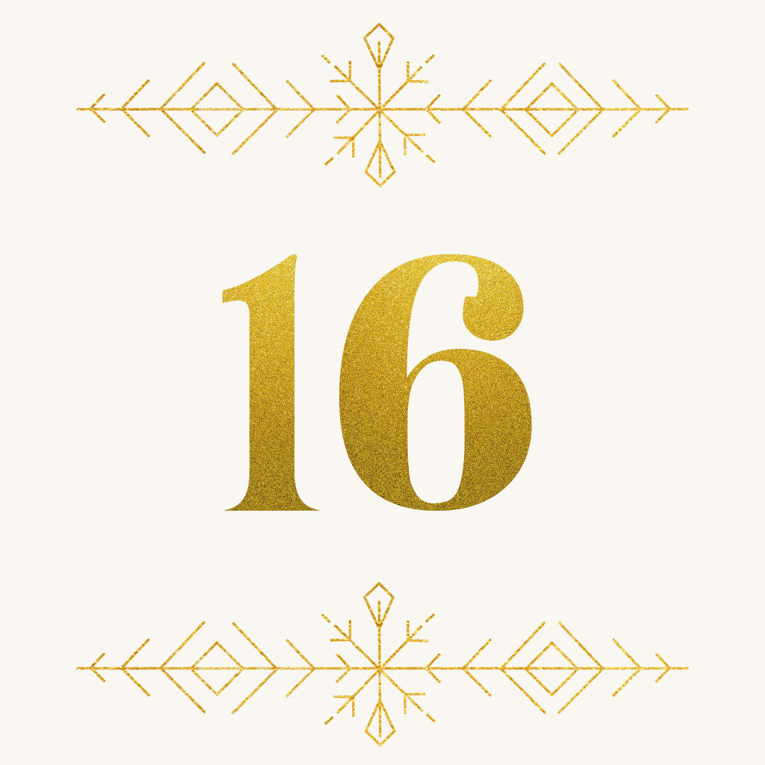 Goldene 16 mit filigranen, weihnachtlichen Ornamenten