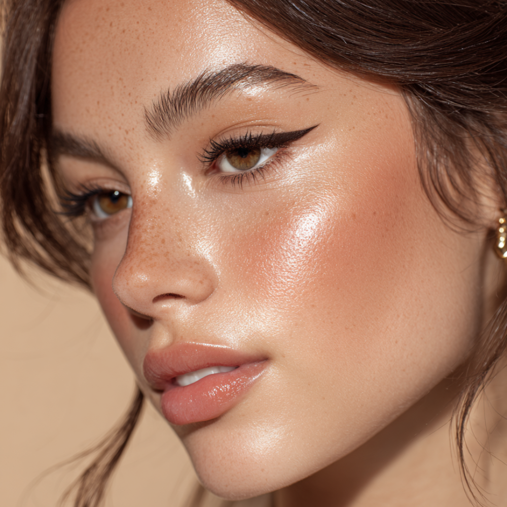 Nahaufnahme eines weiblichen Gesichts mit Glow und Winged Ey