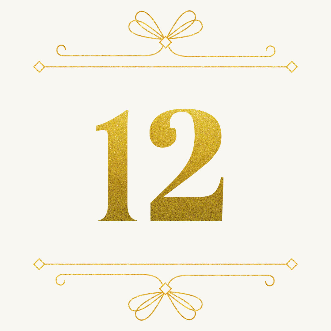 Goldene Zahl 12 mit dekorativen Ornamenten