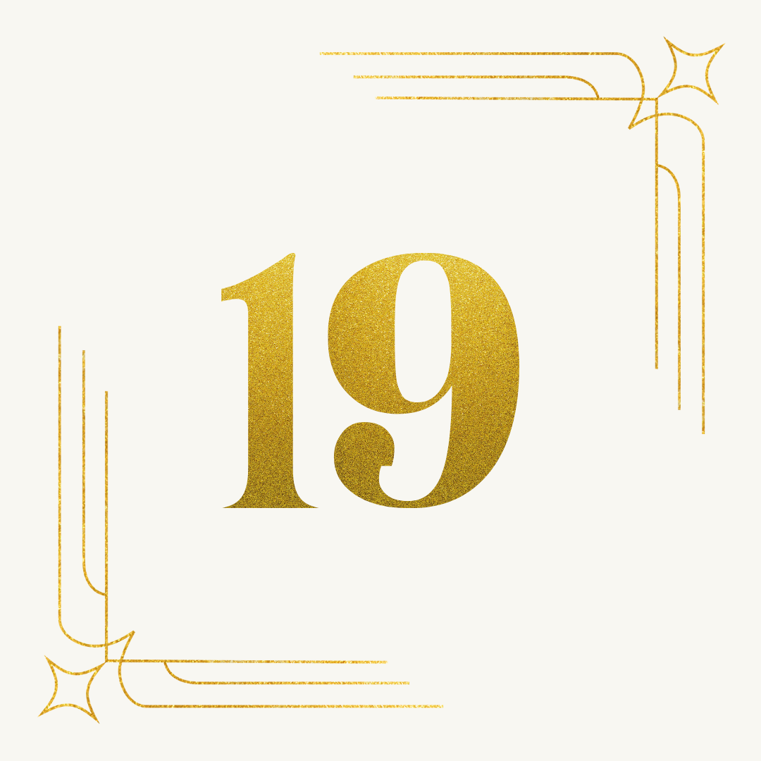 Zahl 19 in Gold mit dekorativem Rahmen