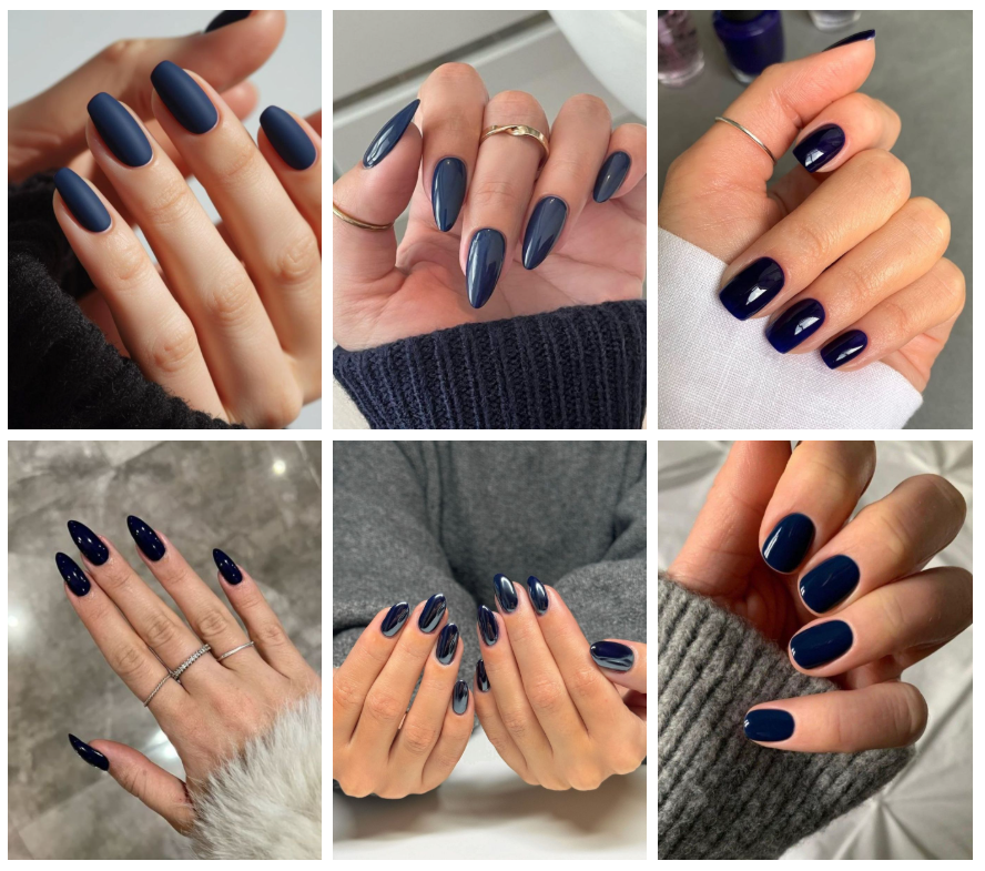Collage mit Nägeln in mattem und glänzendem Blau