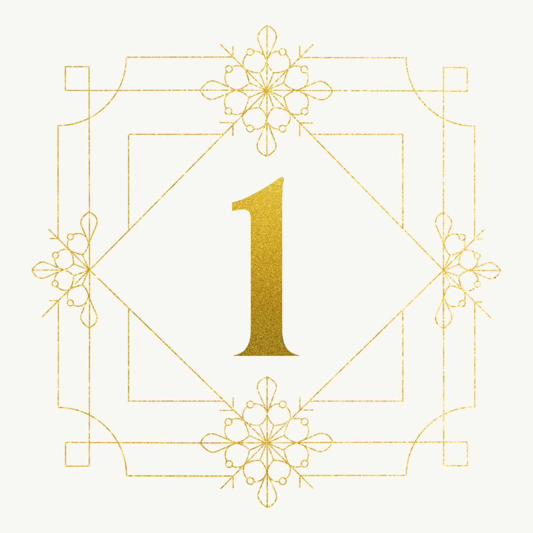 Goldene Zahl 1 in dekorativem, filigranem Rahmen
