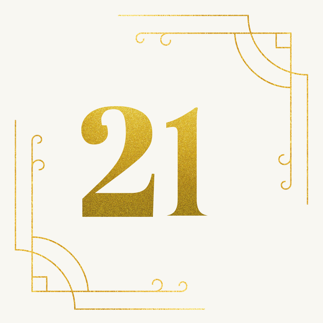 Zahl 21 in Gold mit dekorativem Rahmen