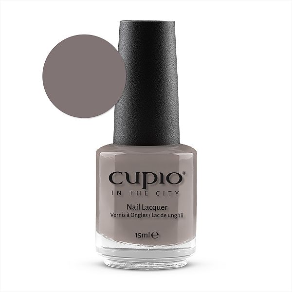 Cupio Nagellack in Grau mit schwarzem Deckel, 15 ml Flasche