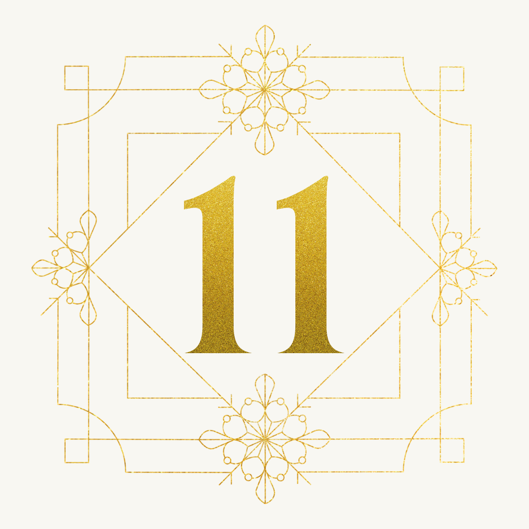 Goldene Zahl 11 mit ornamentalen Linien