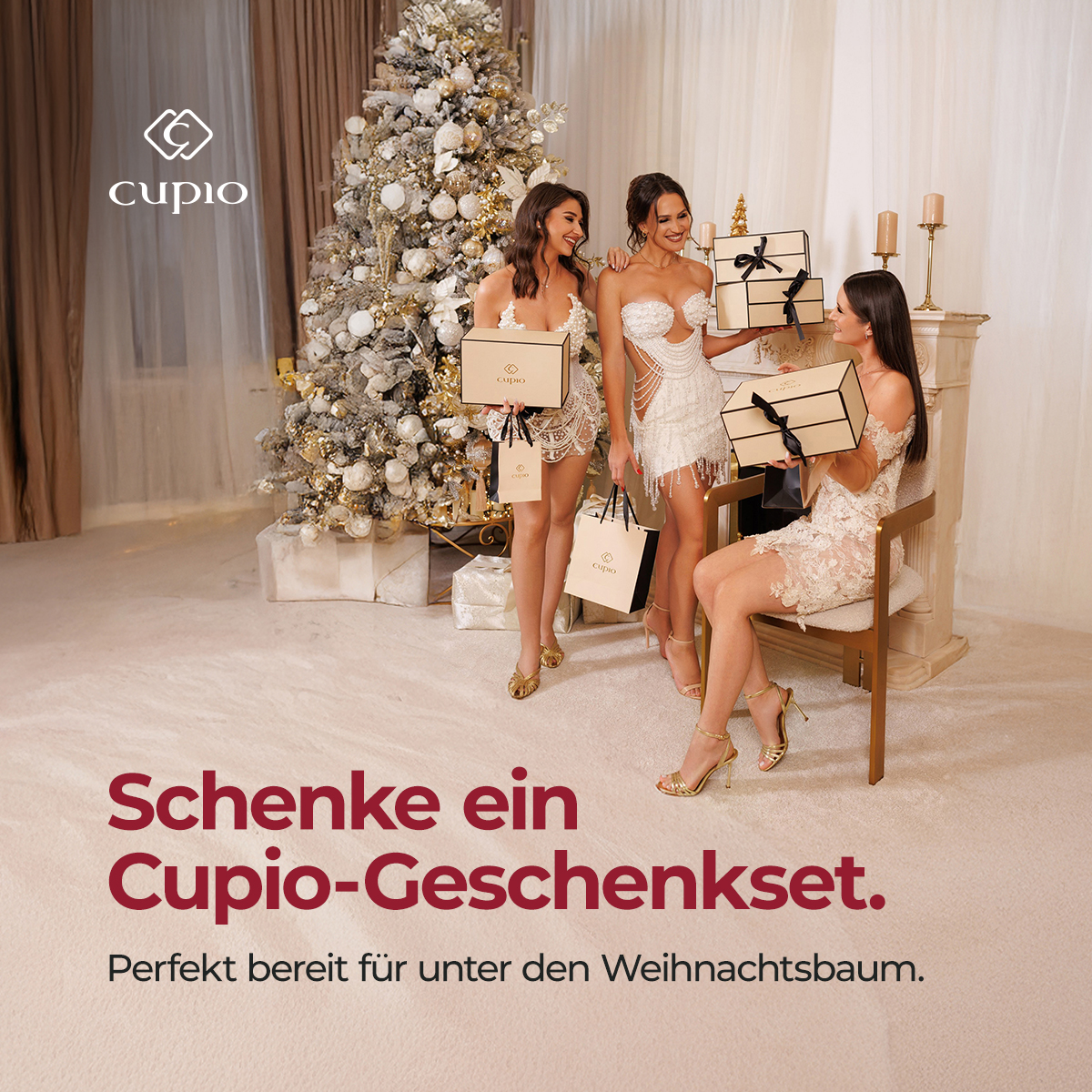 Drei Frauen feiern Weihnachten mit Cupio Geschenksets